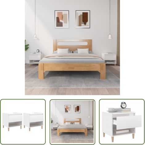 The Living Store Nachttische 2 Stk. Hochglanz-Weiß 50x46x50 cm Holzwerkstoff - Nachtleuchte - Nachttisch Set - Wohnzimmer Deko - Holz Tisch - Weißer Nachttisch (1/5)