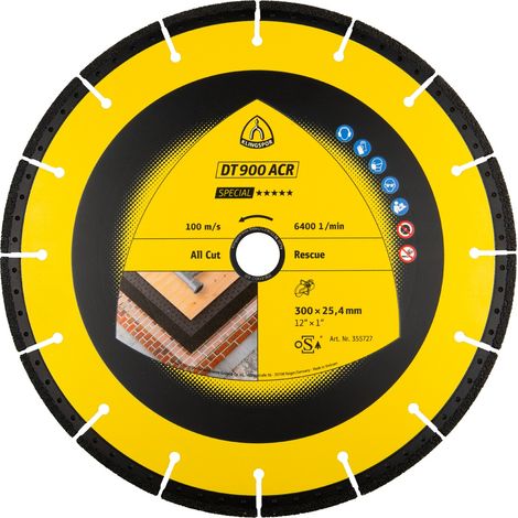Klingspor DT 900ACR Diamanttrennscheiben, 350 x 3,1 x 25,4 mm 24 Segmente 53 x 3,1 x 6 mm, VG - Vakuumgelötet (1/5)