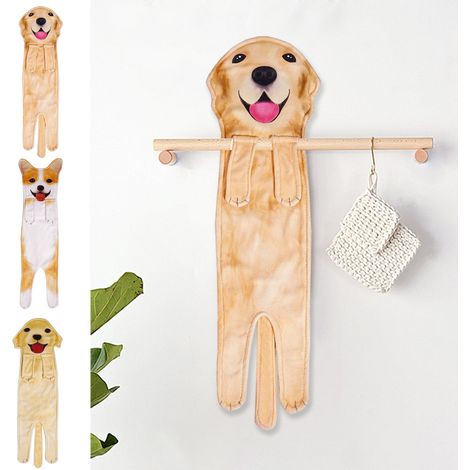 Chien Serviette De Cuisine Salle De Bain Microfibre 59 X 17 Cm Accrochage Stable Pour Essuyage Des Mains 1 Pièce (1/5)