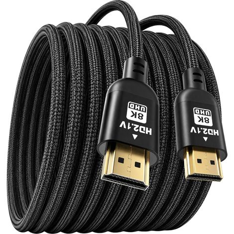 Câble HDMI 4K 15M, Câble HDMI 2.1 Haute Vitesse, Tressé, Prend en Charge 4K@60Hz 2K@120Hz, HDR HD TV Moniteur Ordinateur Portable Xbox PS4 PS5,etc.HD (1/5)