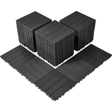 Dalles de Terrasse Emboîtables, Lot de 54, Revêtement de Sol Plastique Imperméable, 300 x 300 mm, 50166 c㎡, Utilisation par Tous les Temps, pour Porche, Piscine, Balcon, Arrière-cour, Gris Foncé (1/5)