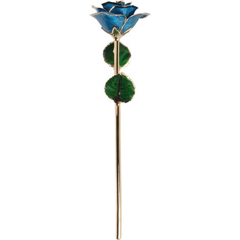 Rose à trois pétales plaquée or nacré 24 carats, fleur préservée, rose dorée en gros pour la Saint-Valentin, cadeau d'anniversaire ou de fête des mères, bleue. (1/5)