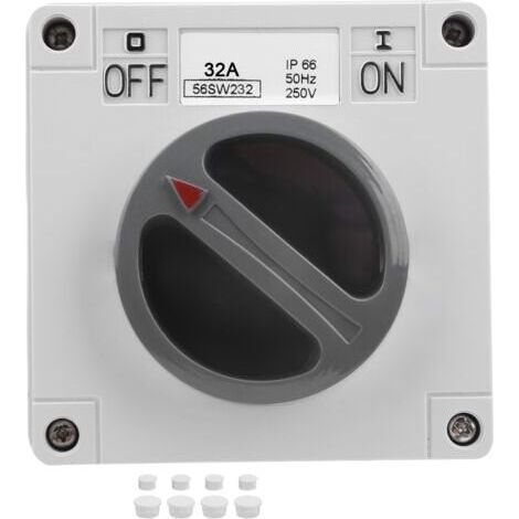 2P 32A Waterproof IP66 Mains Switch - Rotary On/Off Switch with Indicator Light 250V for Outdoor & Industrial Use (1/4)