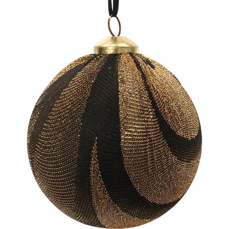 Kaemingk – Boule de Noël brun noir – Plastique et tissu, Ø 8 cm