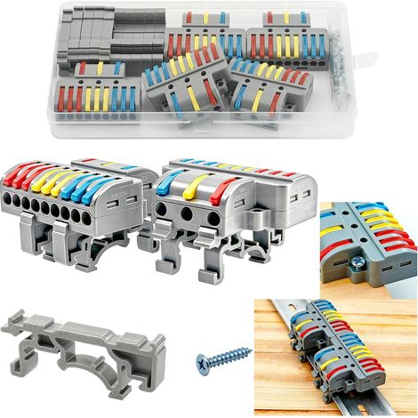 Connecteur rapide de répartition haute puissance 14 AWG 2,5 mm², lot de 5 connecteurs électriques 3 à 9 pour fils rigides/multibrins - Montage sur rail ou vis (1/5)