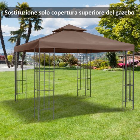 Tetto di ricambio Outsunny per padiglione da giardino, telo di ricambio per gazebo/tenda, 3 x 3 m, marrone