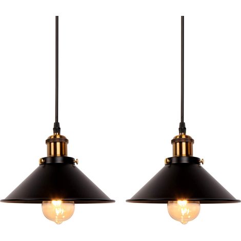 Suspension industrielle rétro en fer noir,lot de 2,luminaires design pour cuisine,bar,balcon (1/5)