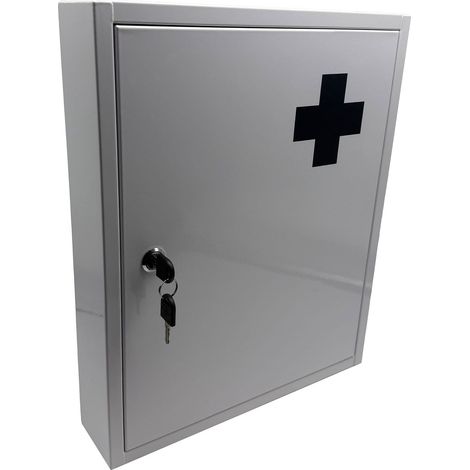 Relaxdays lockable medicine cabinet, 5 compartments, HxWxD: 43 x 35.5 x 8 cm, for medications, white/grey