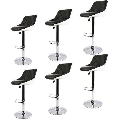 Aqrau  Tabouret Tabouret de bar à dossier en sergé, Noir et blanc 6 pcs