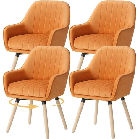 Esszimmerstühle 4er Set, 360° drehbar, Samt Braun, bis 150kg belastbar (1/5)