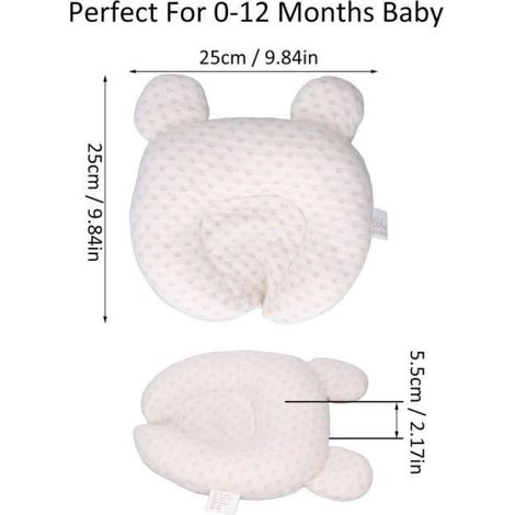 Oreiller de Bébé - - Oreiller de Tête Anti-plat pour Nouveau-né - Coton, Polyester - 26.5 x 25 x 5.5cm (1/4)
