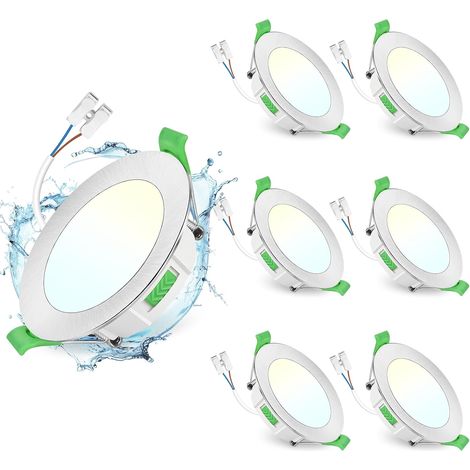 Lot de 6 Spot LED Encastrable 75-90mm, 7W Spots de Plafond Encastre Extra Plat 2700K/4000K/6500K Réglable, Intensité variable IP44 Spot Salle de Bain LED pour Salon Cuisine, Rond Blanc