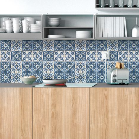 Sticker Mural Carrelage adhésif Cuisine Salle de Bain - 9 STICKERS CARRELAGES AZULEJOS TULLIA - 9stickers10x10cm (1/5)