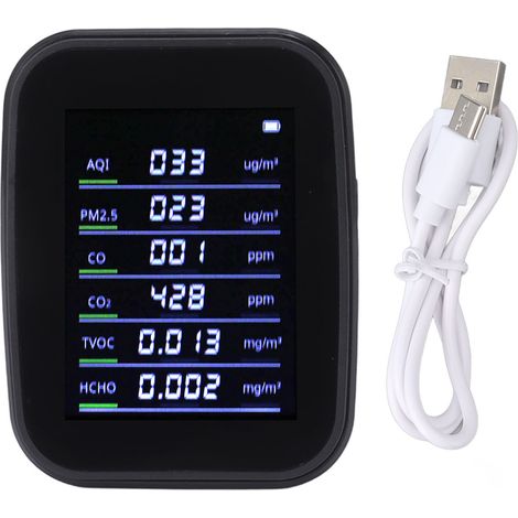 Multifunktionaler WLAN-Raumluftqualitätsmonitor – Detektor für CO2, PM2,5, HCHO, TVOC, Temperatur und Luftfeuchtigkeit (1/5)
