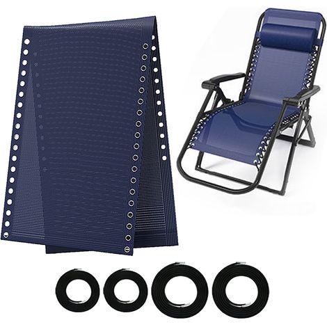 Sillón plegable de tejido de malla Teslin con accesorios, tejido reforzado, 43 cm, azul marino + cuerda.