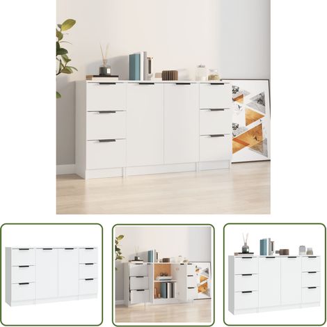 The Living Store Buffets 3 pcs Blanc Bois d'ingénierie - Meubles De Rangement - Buffet - Meuble Tv - Commode - Bibliothèque (1/5)