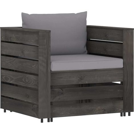 Salon de jardin 2 pcs Contemporain, Ensemble repas de jardin, avec coussins Bois imprégné de gris OIB7211E (1/5)