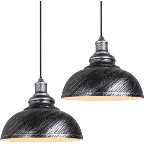 U-Do Suspensions Luminaires-Plafonnier Lustre Rétro Abat-jour Ø29cm 2pcs Argent Gris (1/4)