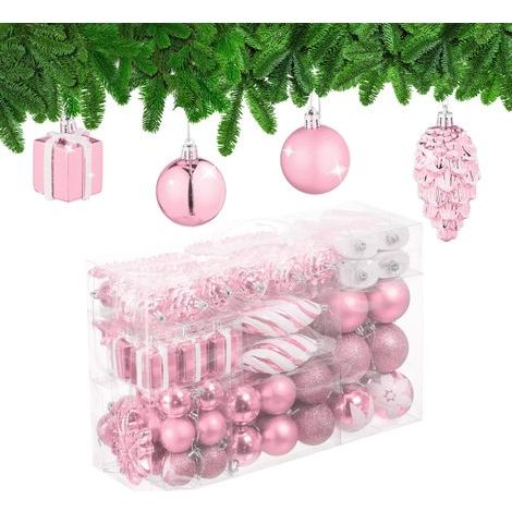 Set di 72 palline di Natale in plastica, decorazioni per albero, cuori, stivali, pigne, rose (1/4)