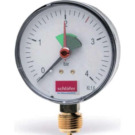 Schläfer 0930161  Manometro Idraulico verticale Attacco Radiale 3/8" Scala 0-4 Bar da 63 mm per Impianti Termici Aria Acqua Indicatore pressione idraulica (1/5)