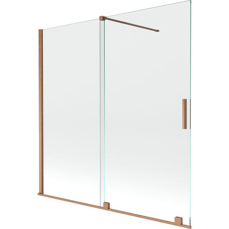Mexen Velar 2-Flügel-Badewannenwand Regulierbare 160 x 150 cm, transparent, Kupfer gebürstet - 896-1