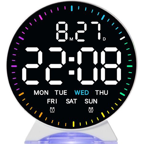 Sveglia digitale, piccola sveglia da comodino con luce notturna, orologio da tavolo rotondo con due sveglie, visualizzazione di data e giorno della settimana, adatta per camera da letto, ufficio e cas