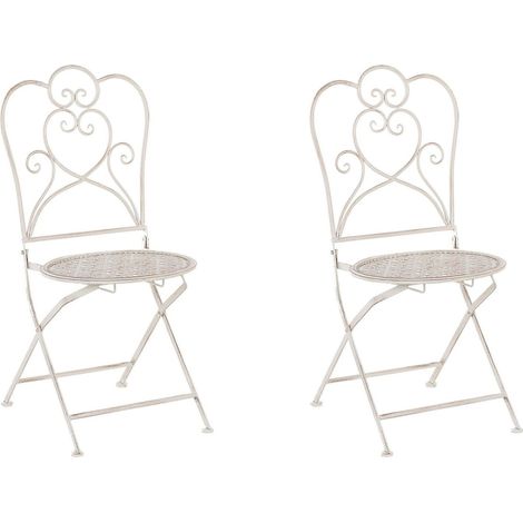 Set di 2 Sedie Bistrò da Giardino in Ferro Beige Stile Shabby Chic Trieste