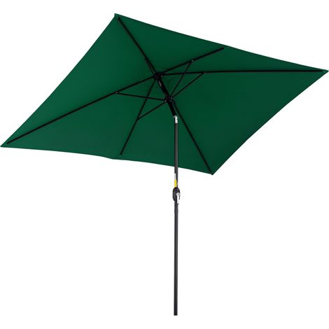 Parapluie rectangulaire 2 x 3 m, pliable et réglable par manivelle, en alumenium et polyester, vert et noir.