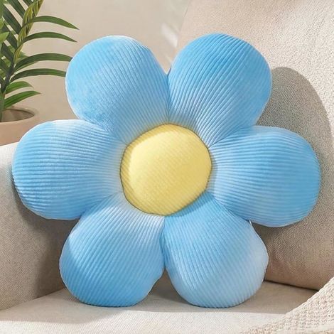Coussin fleuri bleu, coussin déco bleu, joli coussin de sol, coussin esthétique pour chambre, bleu (1/5)