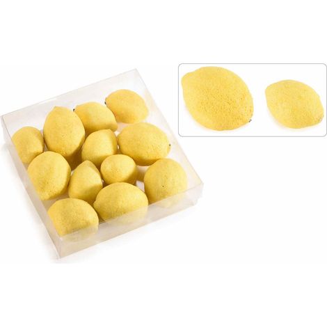 Limoni decorativi artificiali in scatola da 12 pezzi, ideali per allestire vetrine ed venti, set da 2 pezzi, Grande: Ø 4,5 cm x 6 H