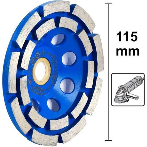Disque Diamant, Diamant à Meuler Béton 115 x 22,2 mm Double Rangée, Meule Diamantée Universelle pour Poncer Béton, Pierre, Granit Chape, Maçonnerie, Usage Universel(Bleu) (1/5)