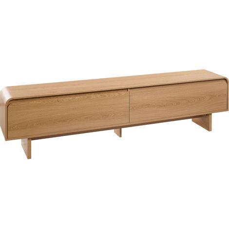 TV Stand Light Brown Particle Board Paper Veneer TV Cabinet 2 Doors Living Room DELORAINE (1/5)