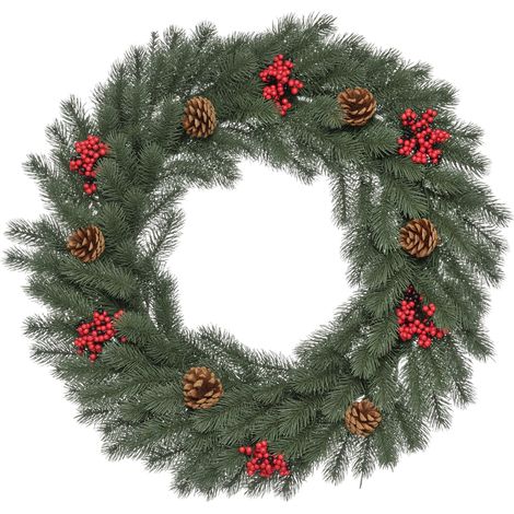 Weihnachtskranz 60 cm Türkranz mit 40 LEDs Zapfen roten Beeren Künstlicher Weihnachtskranz Weihnachten Adventskranz Haustür Kränze für Außen. Innen. Advent. Fenster (1/4)