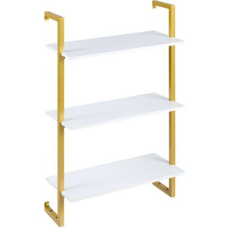 Étagère murale 3 niveaux blanche en métal robuste avec 4 trous pré-percés et finition lisse pour salon, bureau et cuisine (1/5)