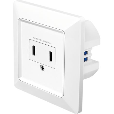 Enchufe eléctrico de 230 V con 2 puertos USB-C, empotrable, carga rápida PD de 25 W, LogiLink, color blanco. (1/5)