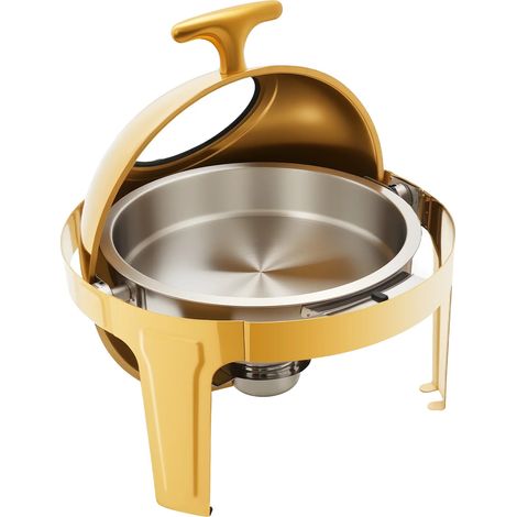 Bandeja para servir, capacidad de 6,34 cuartos de galón, material de acero inoxidable 201, carga máxima de 15,4 libras, 16,9 pulgadas de altura, forma redonda. (1/5)