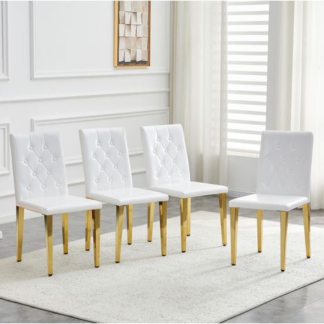 Esszimmerstuhl 4er-Set Weiß Gold PU mit Metallbeinen OKMYHOME (1/5)