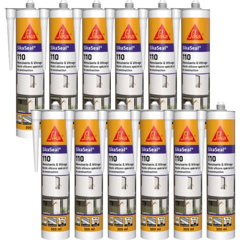 Paquete de 12 selladores de silicona SIKA SikaSeal 110 para ventanas y acristalamientos - PVC blanco - 300ml