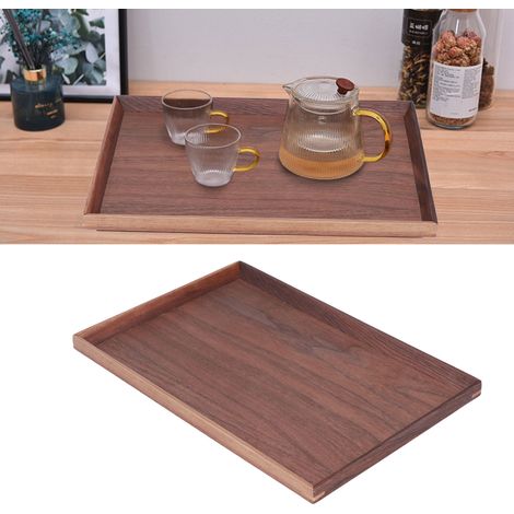 Plateau Rectangulaire en Noyer pour Service - Structure à Tenon Style Chinois pour Thé, Fruits, Desserts ou Pain (1/5)