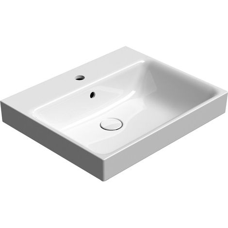 Lavabo en céramique NUBES 60x50cm, blanc ExtraGlaze (1/3)
