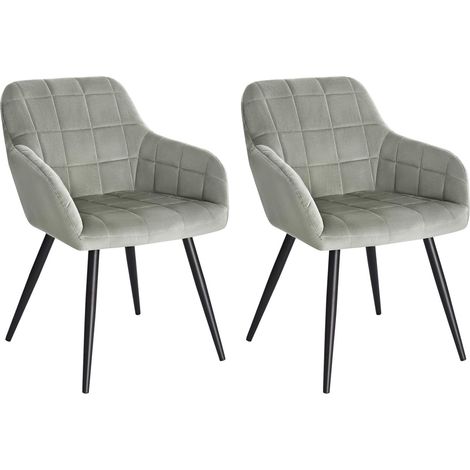 WOLTU 2 x Sillas de Comedor Nordicas Estilo Vintage Juego de 2 Silla de Cocina Silla Tapizada con Reposabrazos Tapizadas en Terciopelo Estructura de Metal Gris