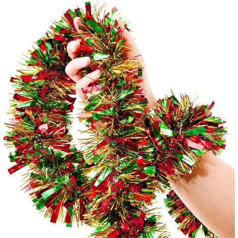 Guirlandes de Noël dorées, rouges et vertes - 10 m - Guirlandes décoratives pour sapins - Décorations de Noël intérieures/extérieures - Décorations de (1/5)