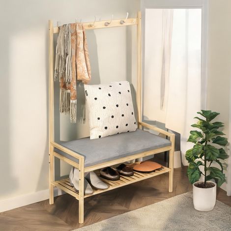 SunJet Porte-manteau, vestiaire sur pied, bambou avec banc - Réf. ZKVA1U9FN3E7 (1/5)