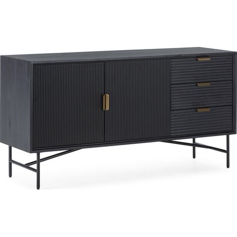 Buffet élégant noir doré en bois métal - Noir ébène avec accents dorés (1/5)