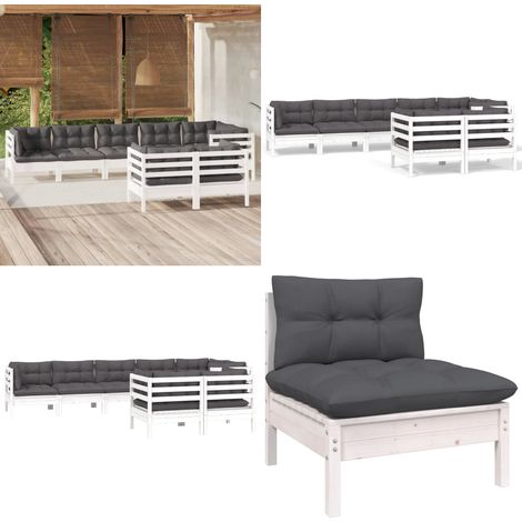 8-tlg. Garten-Lounge-Set mit Kissen Weiß Kiefer Massivholz - Garten Lounge Set - Kiefernholzmöbel - Outdoor Möbel - Gartengeräte - Loungemöbel - Home & Living (1/5)