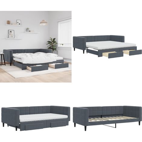 vidaXL Tagesbett Ausziehbar mit Schubladen Dunkelgrau 100x200 cm Samt (1/5)