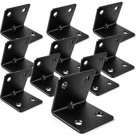 Set of 10 Wide Angle Brackets for Indoor and Outdoor Use, Powder-coated Steel, Black, 30 x 30 x 30 mm (1/5)