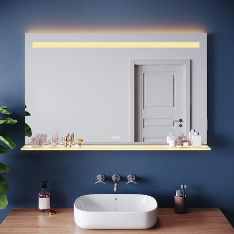 ELEGANT Modern Bathroom LED Mirror with Shaver Socket Anti-Fog and 3 Lighting Modes Illuminated Frosted Shelf, Square 1400x850mm