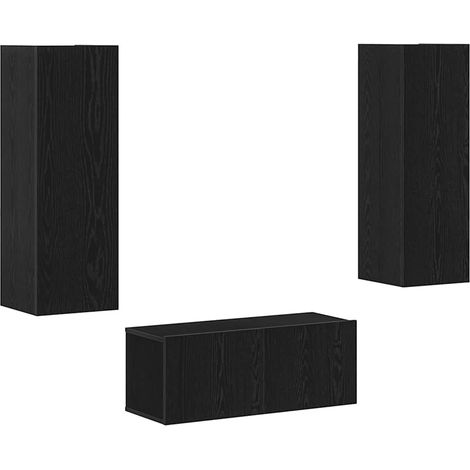 TV Cabinet Set Wall-mounted 3 pcs Black Oak Engineered Wood vidaXL (1/5)