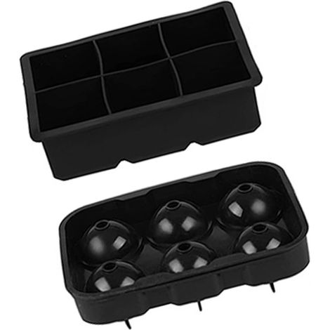Lot de 2 moules à glaçons sphériques en silicone (6 compartiments) avec entonnoir, bac à glaçons carré noir (1/5)